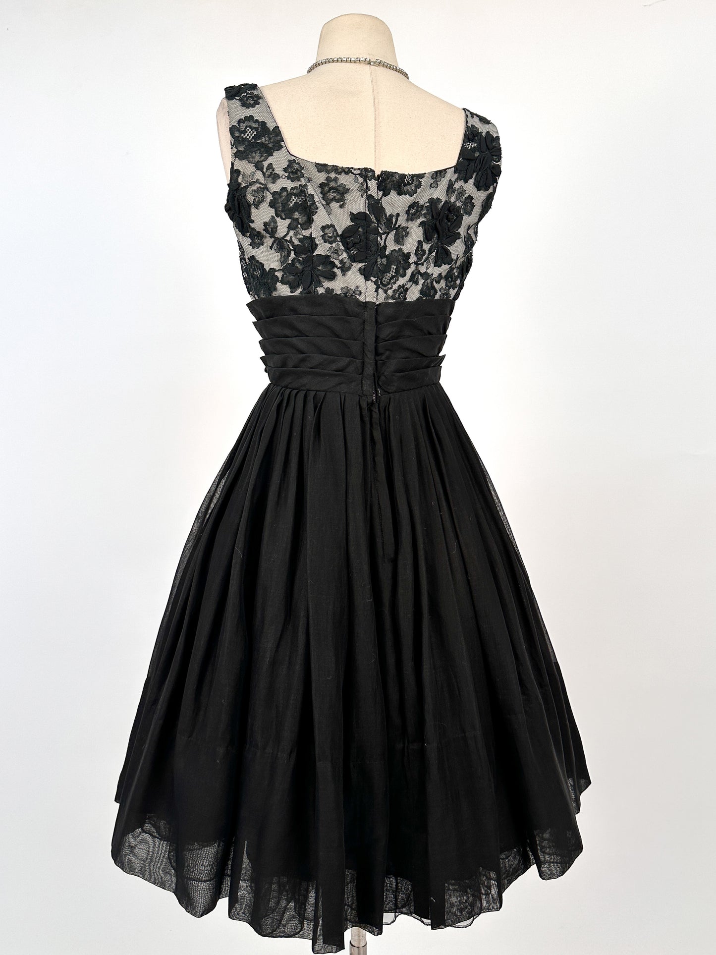 1960s Lacey Cotton Fit and Flare by Miss Elliette / Waist 25