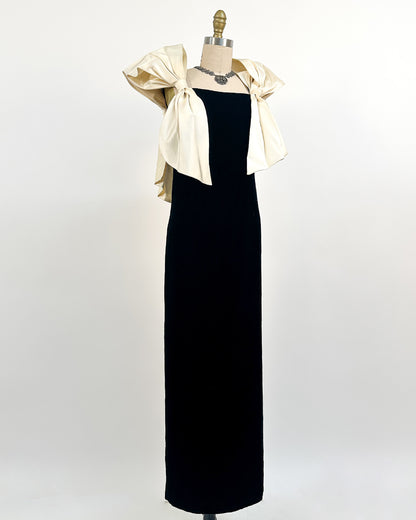 1970-80s The Carlyle Velvet & Satin Bow Dress / Small
