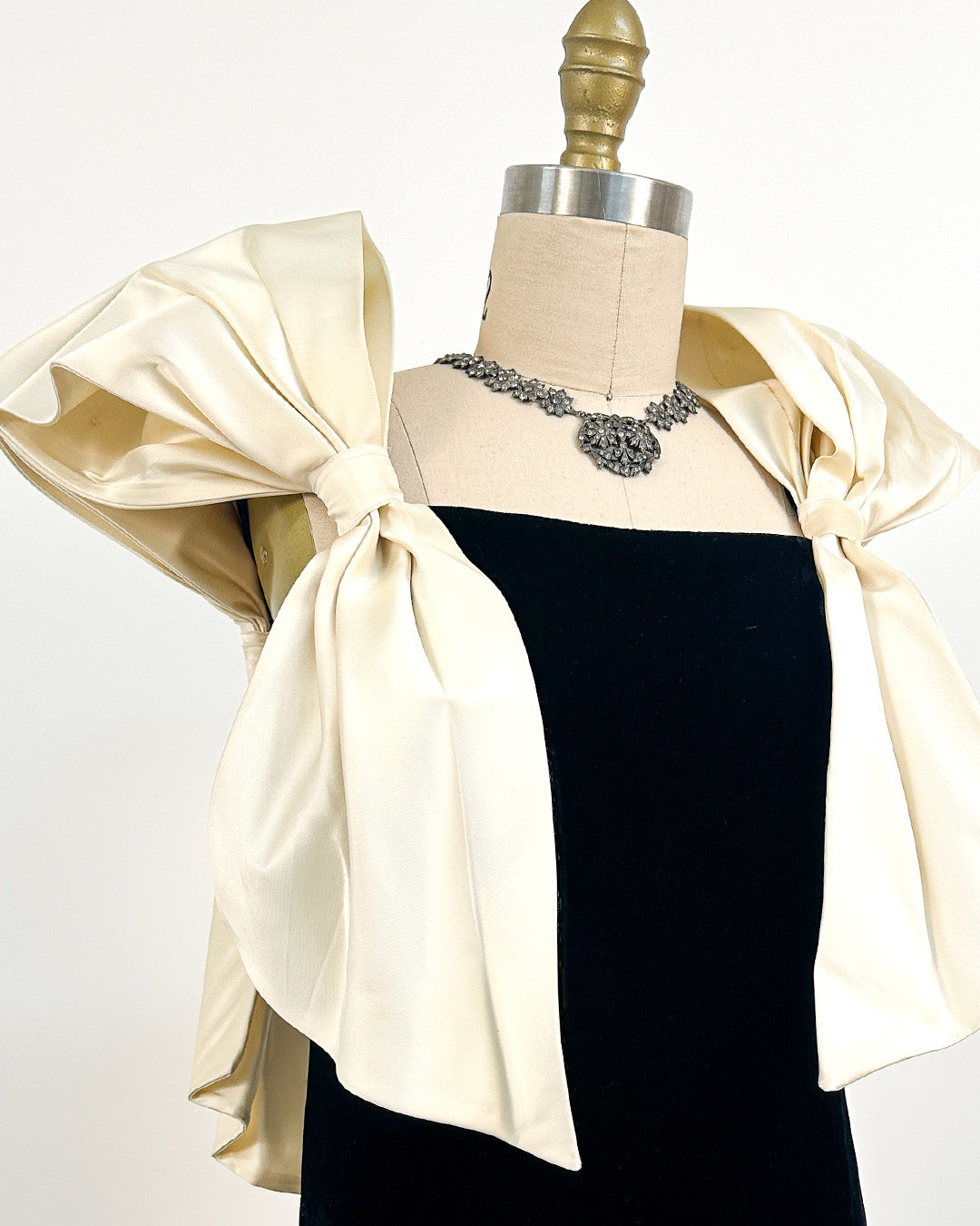 1970-80s The Carlyle Velvet & Satin Bow Dress / Small