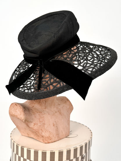 1960s Cartwheel Hat with Abstract Brim by Mr. John / OSFM