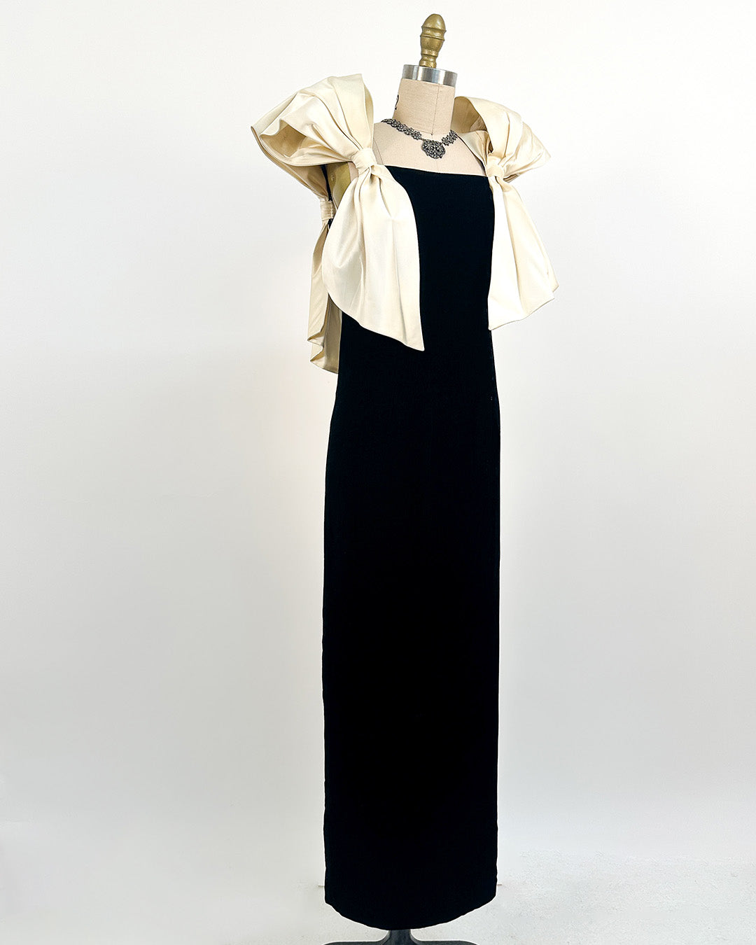 1970-80s The Carlyle Velvet & Satin Bow Dress / Small