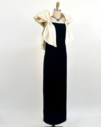 1970-80s The Carlyle Velvet & Satin Bow Dress / Small