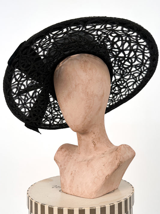 1960s Cartwheel Hat with Abstract Brim by Mr. John / OSFM