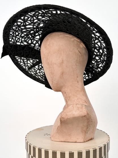 1960s Cartwheel Hat with Abstract Brim by Mr. John / OSFM