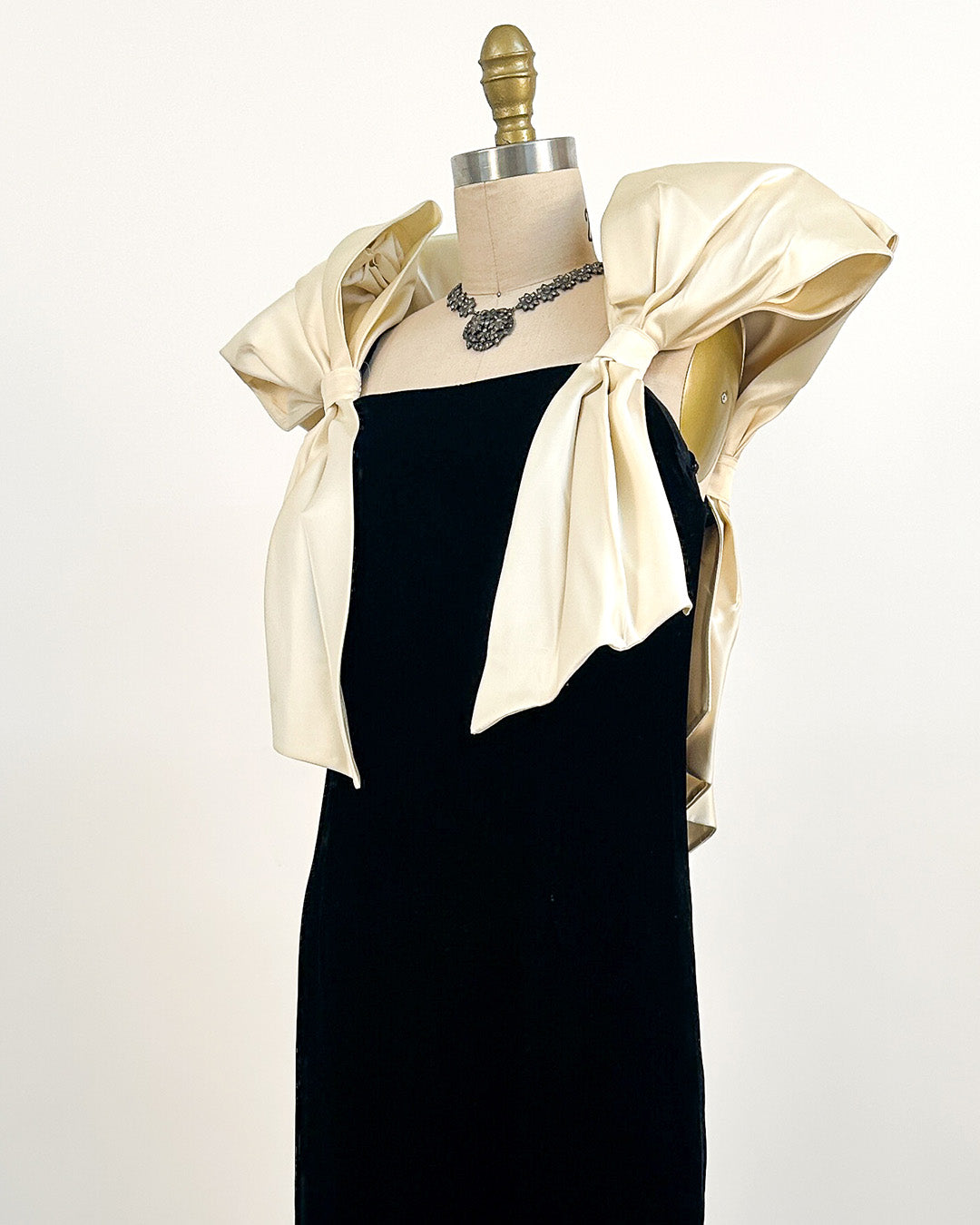 1970-80s The Carlyle Velvet & Satin Bow Dress / Small