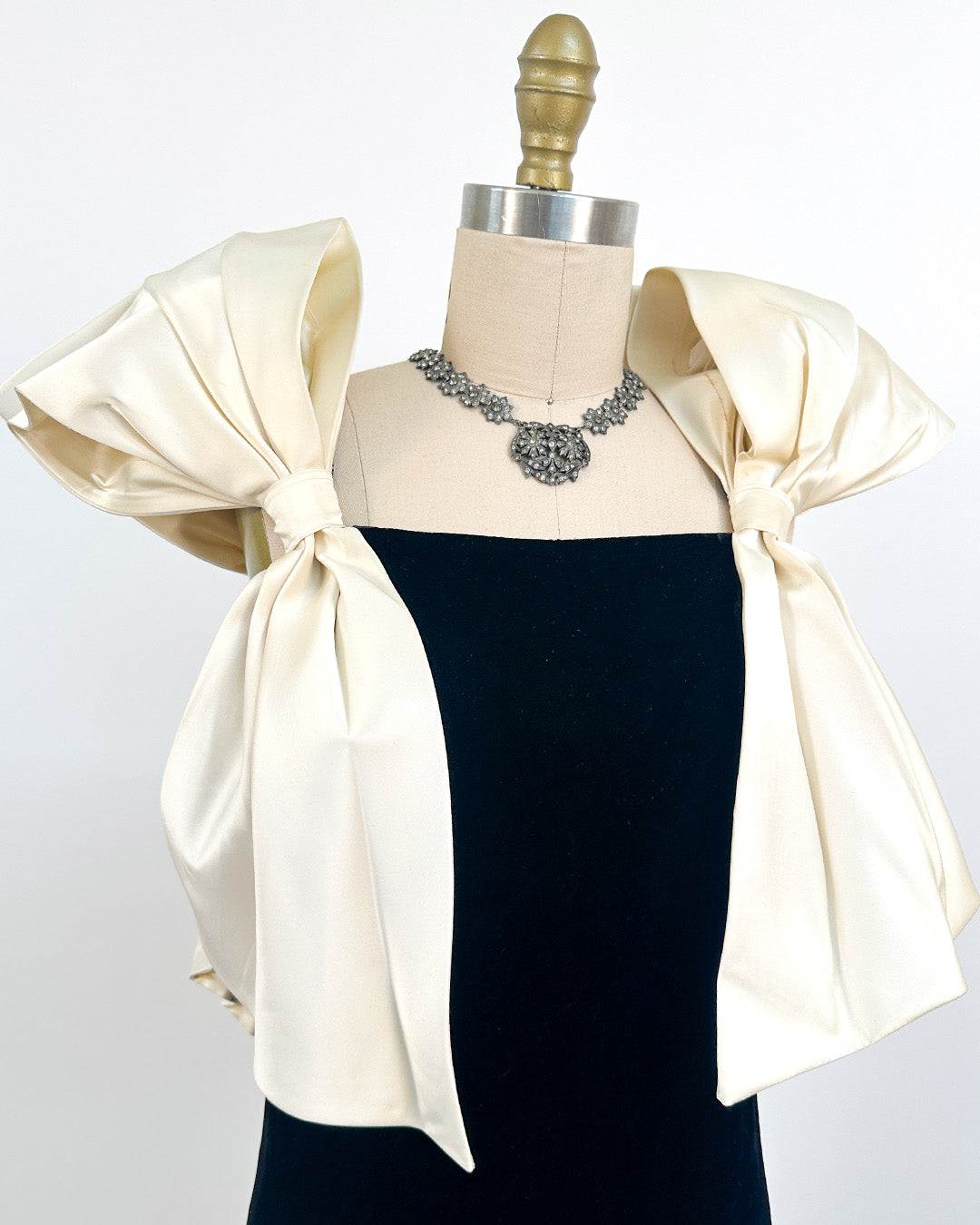 1970-80s The Carlyle Velvet & Satin Bow Dress / Small