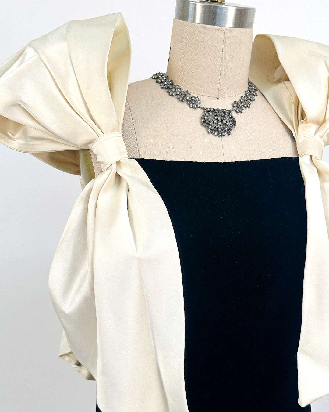 1970-80s The Carlyle Velvet & Satin Bow Dress / Small