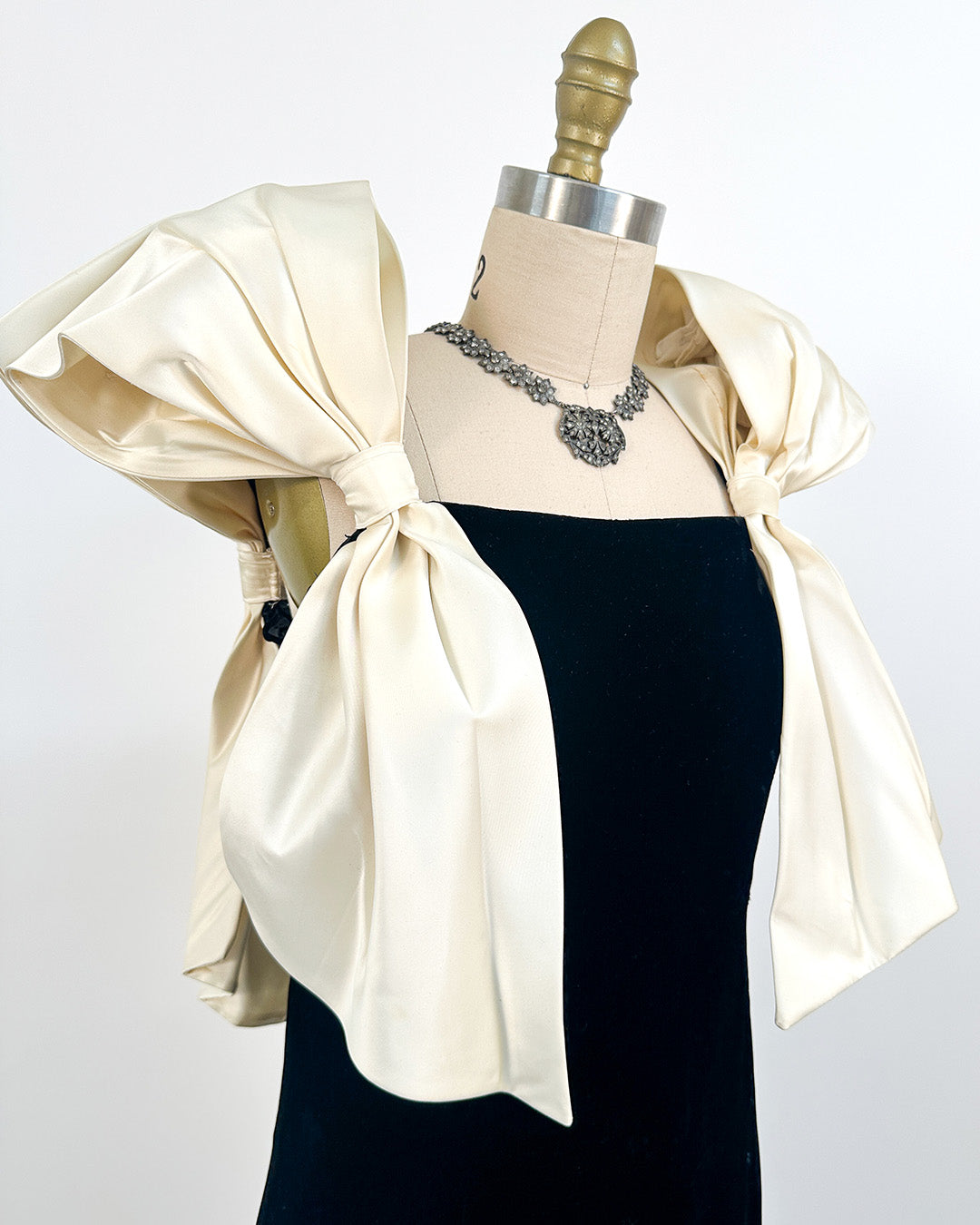 1970-80s The Carlyle Velvet & Satin Bow Dress / Small