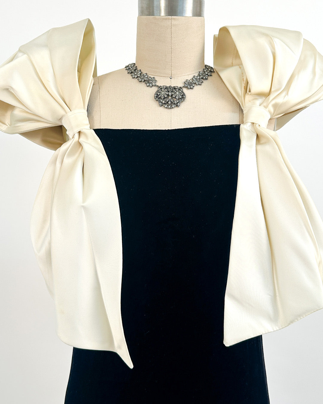 1970-80s The Carlyle Velvet & Satin Bow Dress / Small