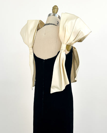 1970-80s The Carlyle Velvet & Satin Bow Dress / Small