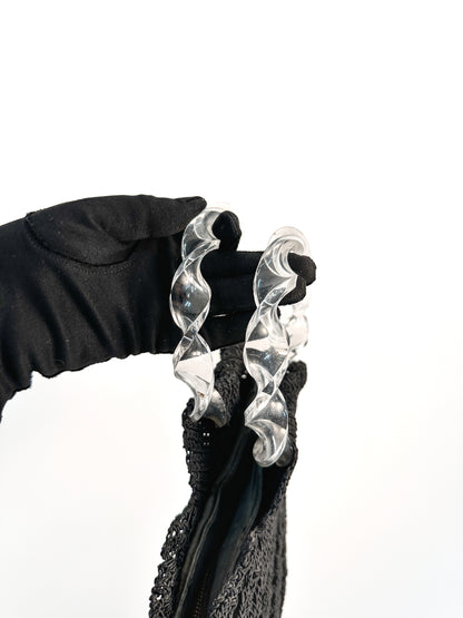 1940s Black Crotched Fan-Shaped Handbag