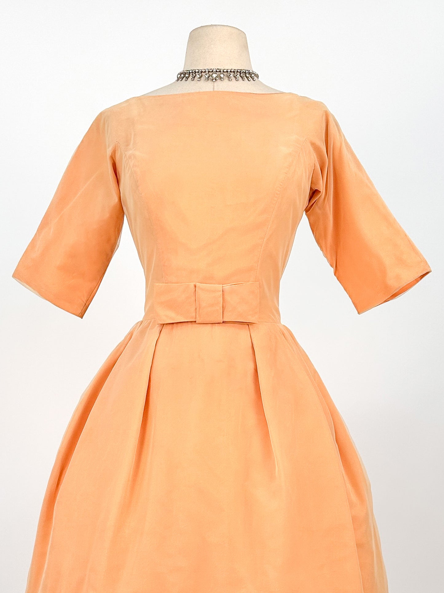 1950-60s Orange Sherbet Dream Chiffon Dress / Waist 27