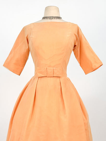 1950-60s Orange Sherbet Dream Chiffon Dress / Waist 27