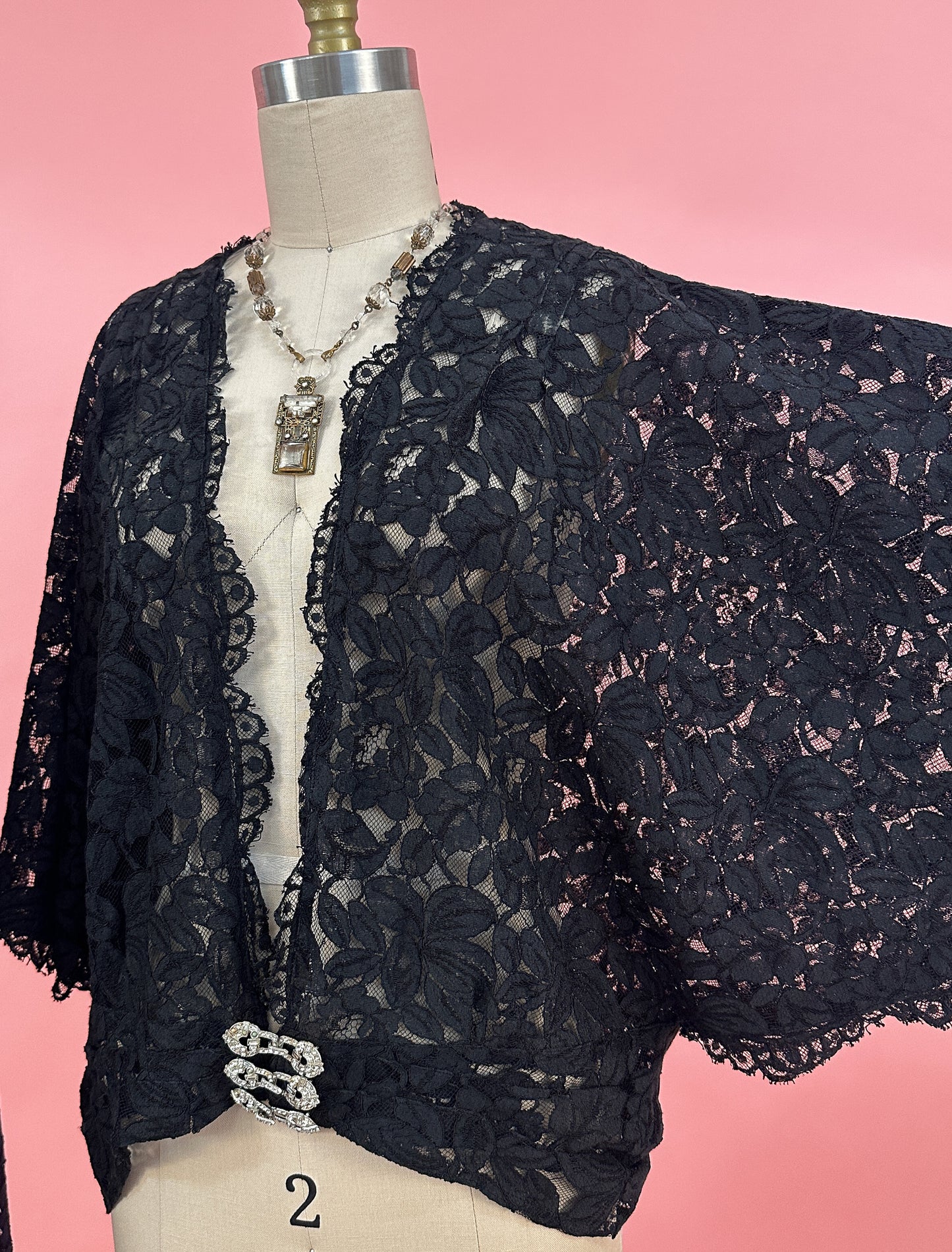 1930s Lace Bias Dress with Evening Jacket / Waist 32