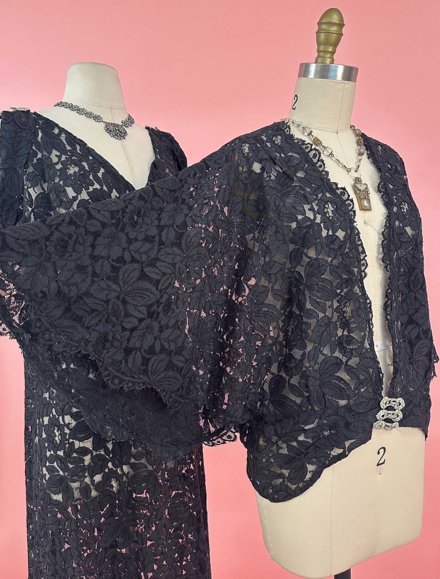 1930s Lace Bias Dress with Evening Jacket / Waist 32