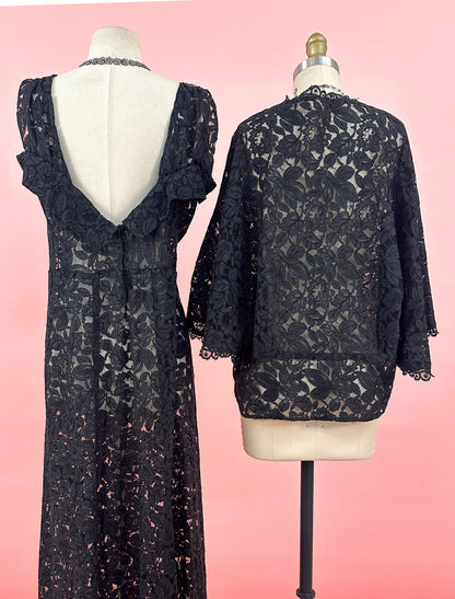 1930s Lace Bias Dress with Evening Jacket / Waist 32