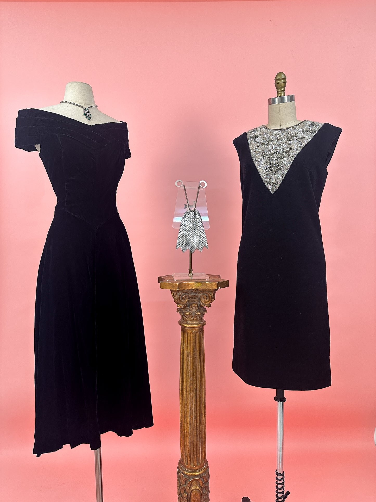 1960s Sparkling Little Black Shift Dress by Mr.Blackwell / Waist 36