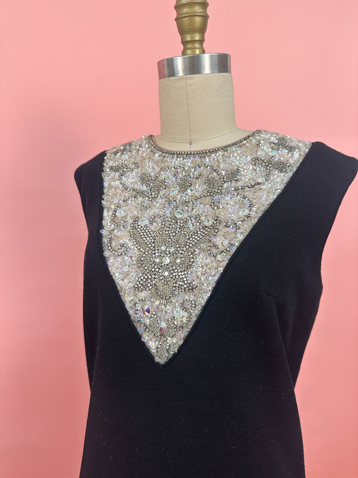 1960s Sparkling Little Black Shift Dress by Mr.Blackwell / Waist 36