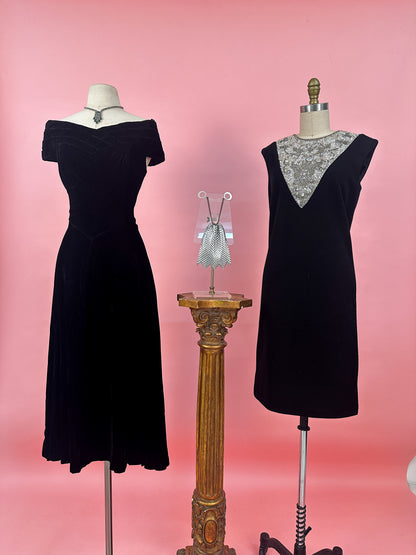 1960s Sparkling Little Black Shift Dress by Mr.Blackwell / Waist 36