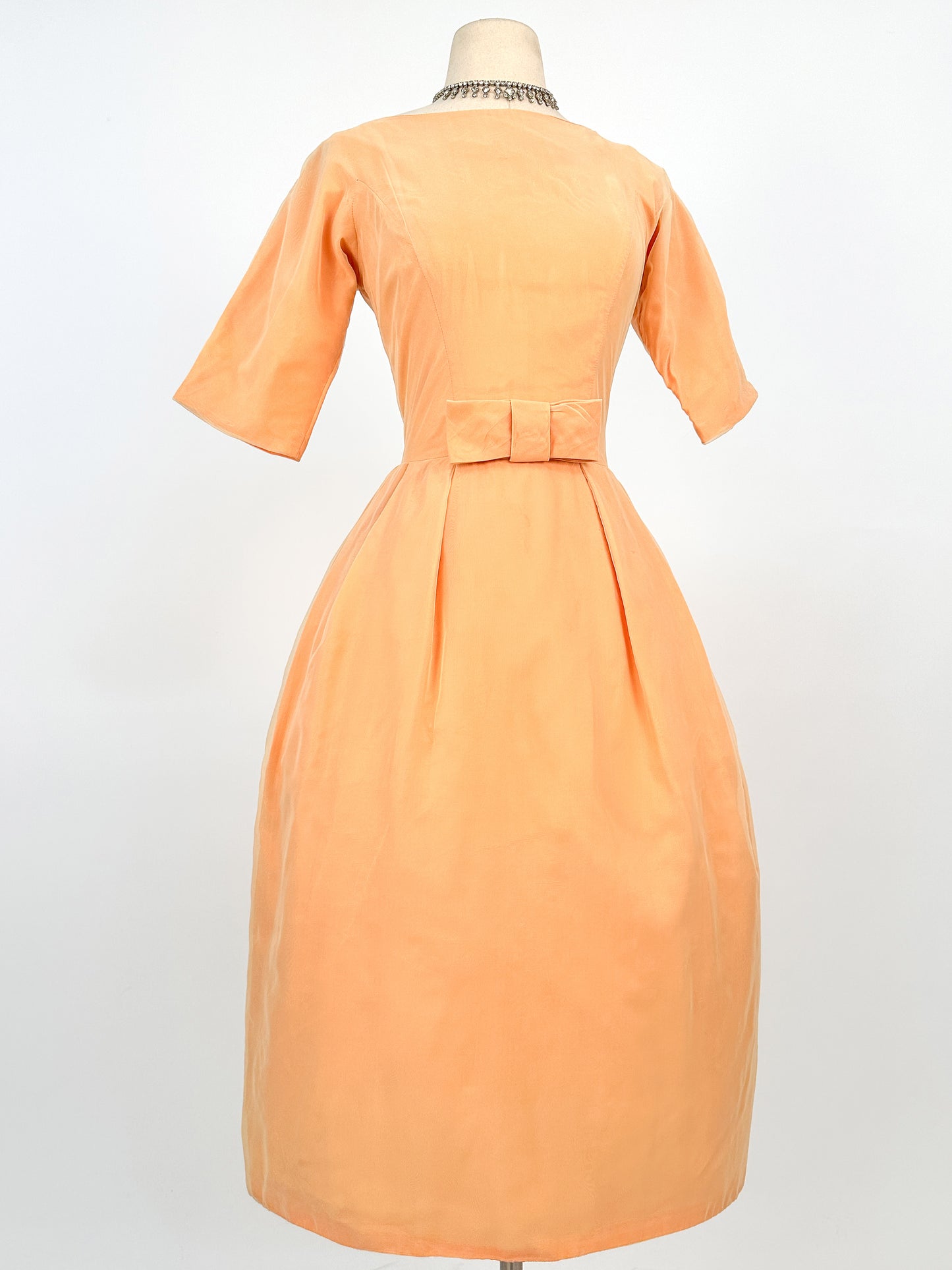 1950-60s Orange Sherbet Dream Chiffon Dress / Waist 27