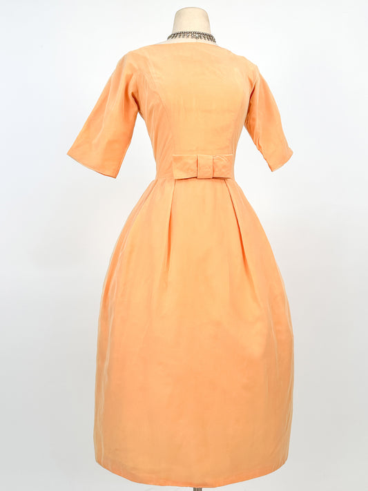 1950-60s Orange Sherbet Dream Chiffon Dress / Waist 27
