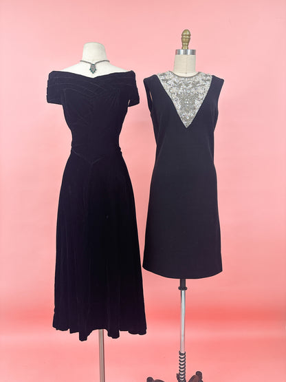 1960s Sparkling Little Black Shift Dress by Mr.Blackwell / Waist 36