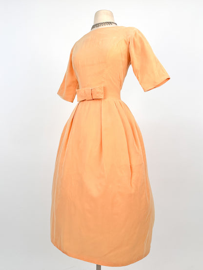1950-60s Orange Sherbet Dream Chiffon Dress / Waist 27