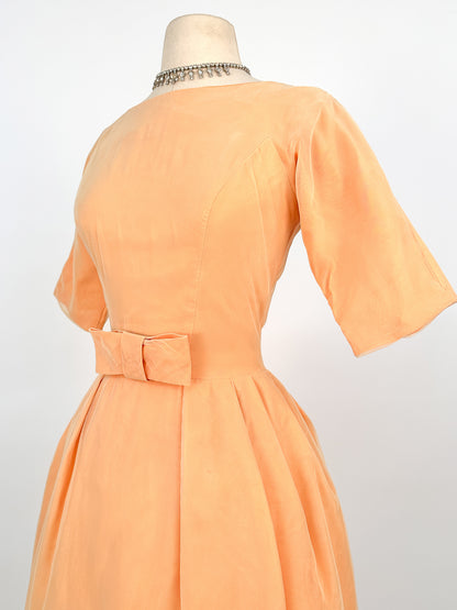 1950-60s Orange Sherbet Dream Chiffon Dress / Waist 27