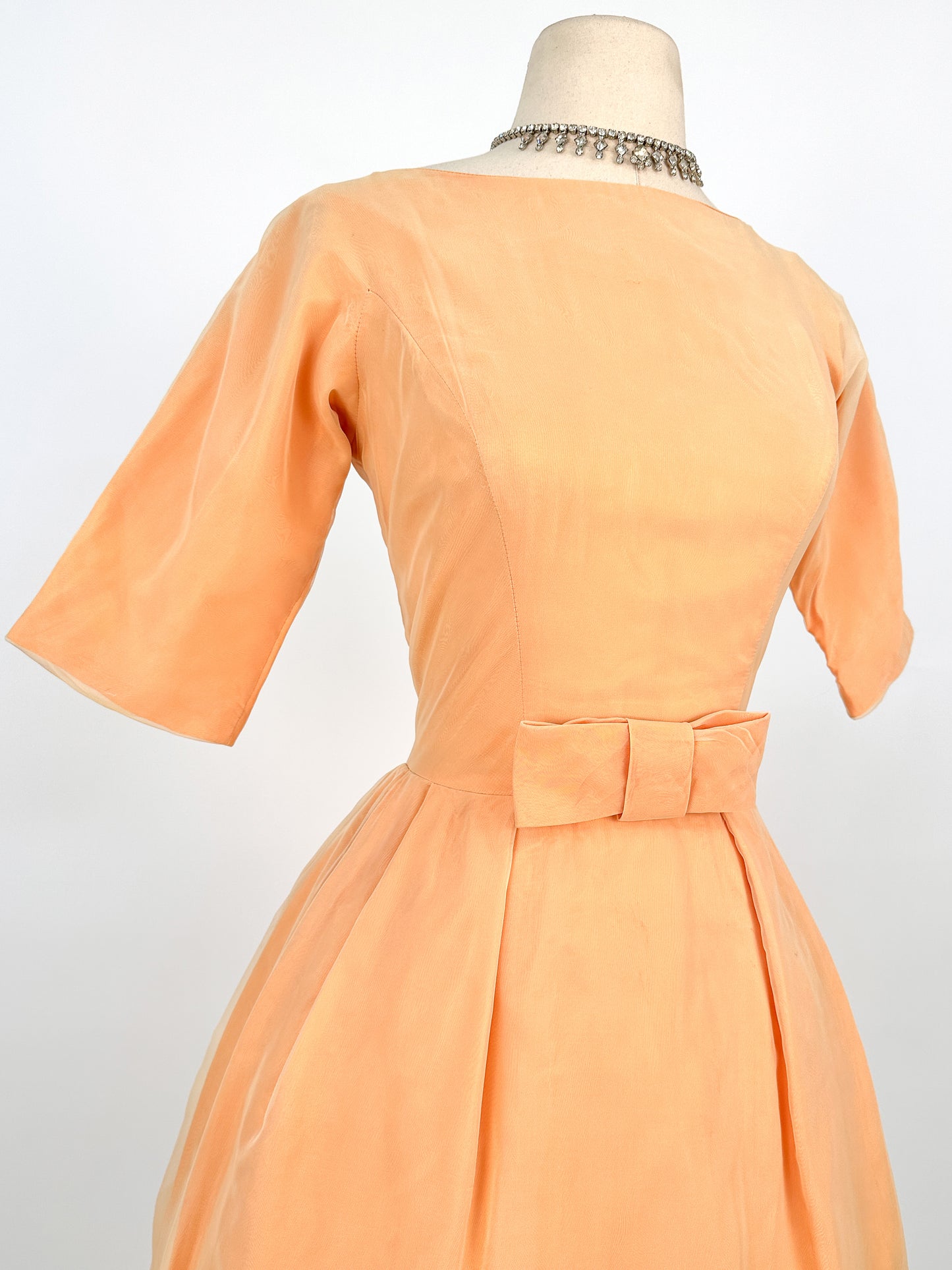 1950-60s Orange Sherbet Dream Chiffon Dress / Waist 27
