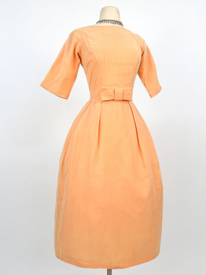1950-60s Orange Sherbet Dream Chiffon Dress / Waist 27