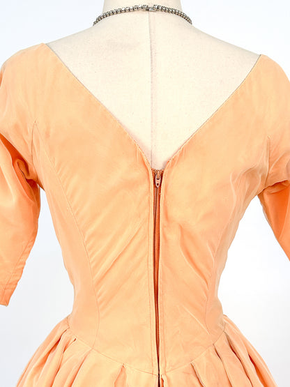 1950-60s Orange Sherbet Dream Chiffon Dress / Waist 27