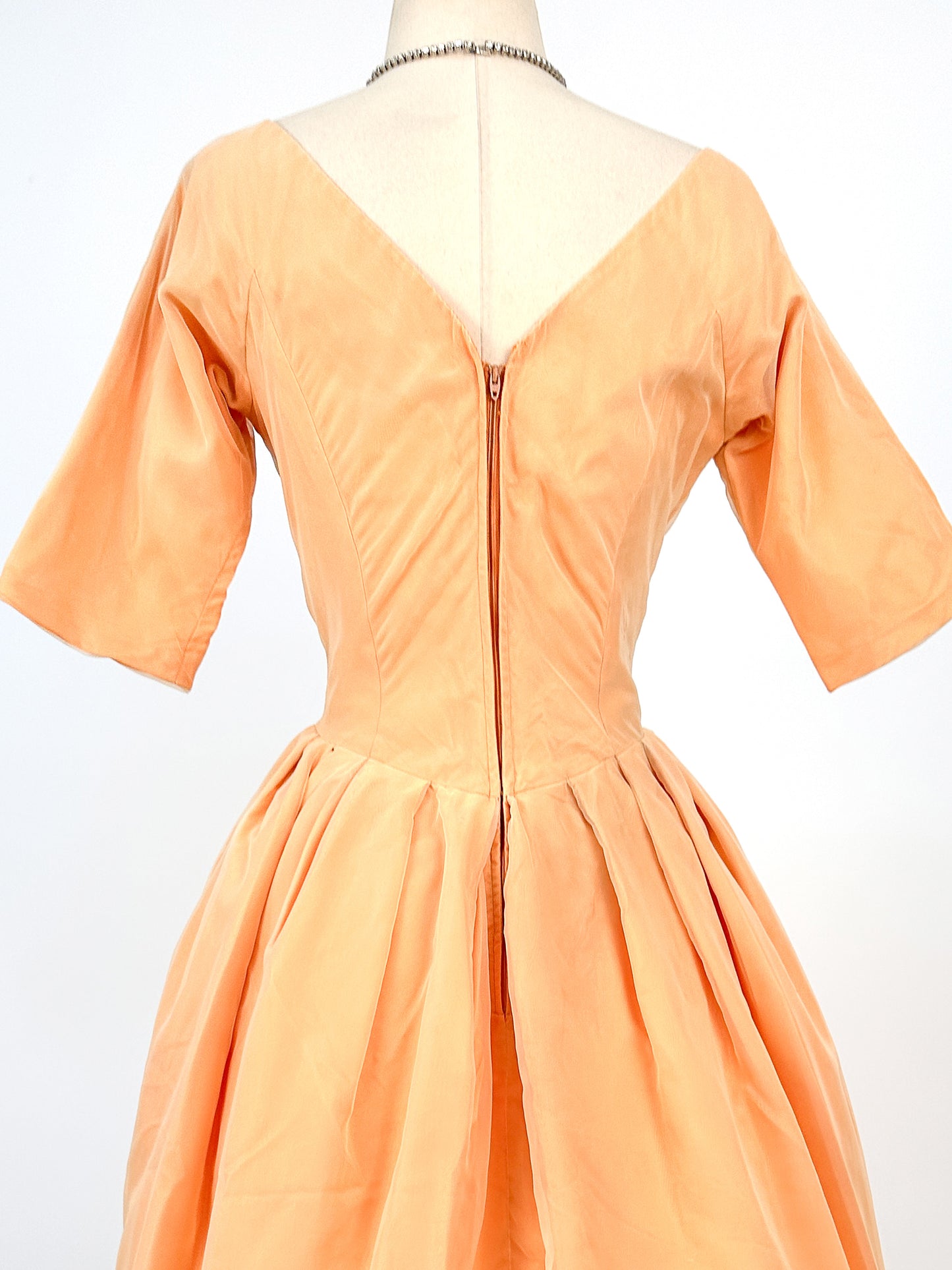 1950-60s Orange Sherbet Dream Chiffon Dress / Waist 27