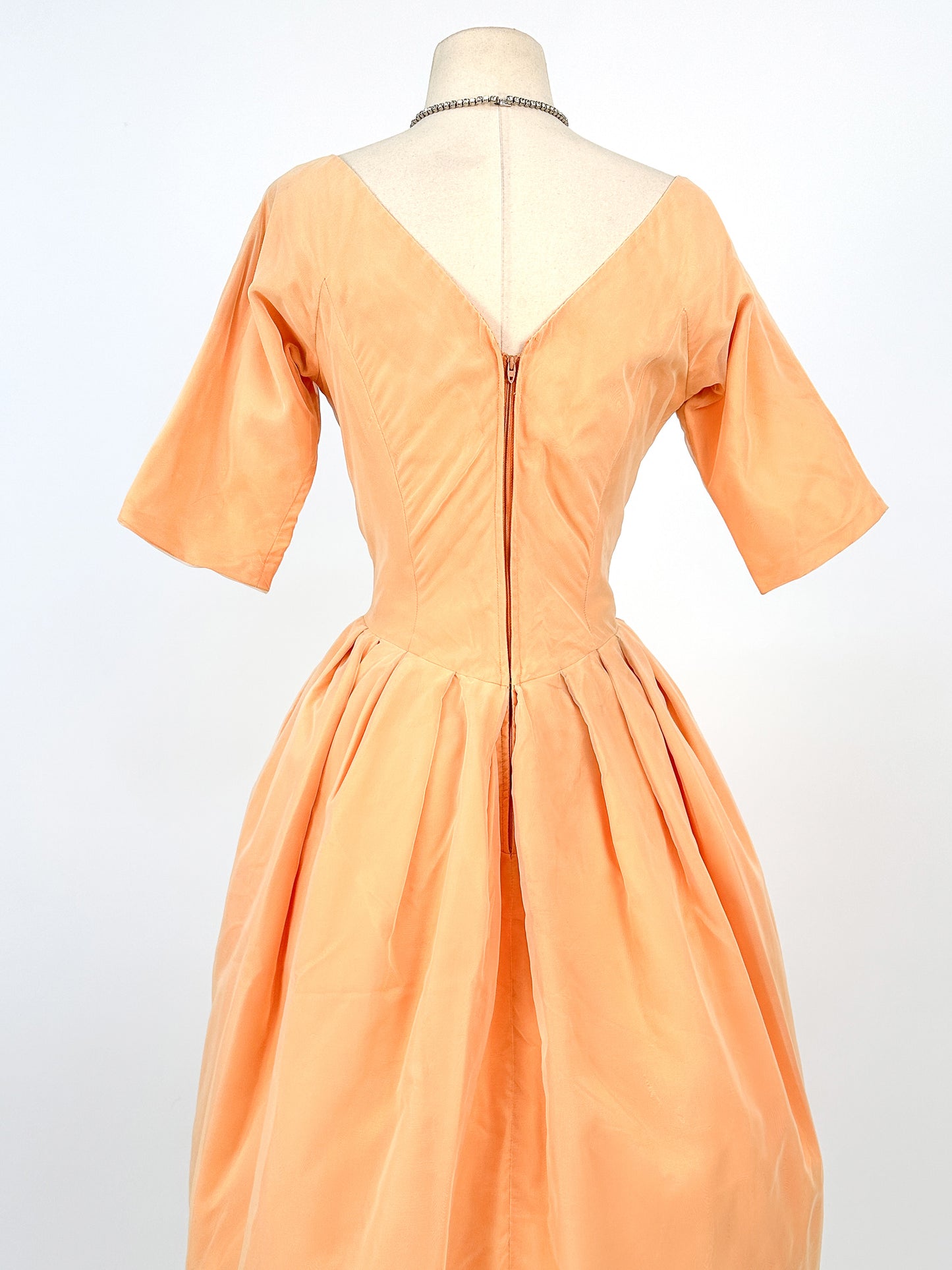 1950-60s Orange Sherbet Dream Chiffon Dress / Waist 27