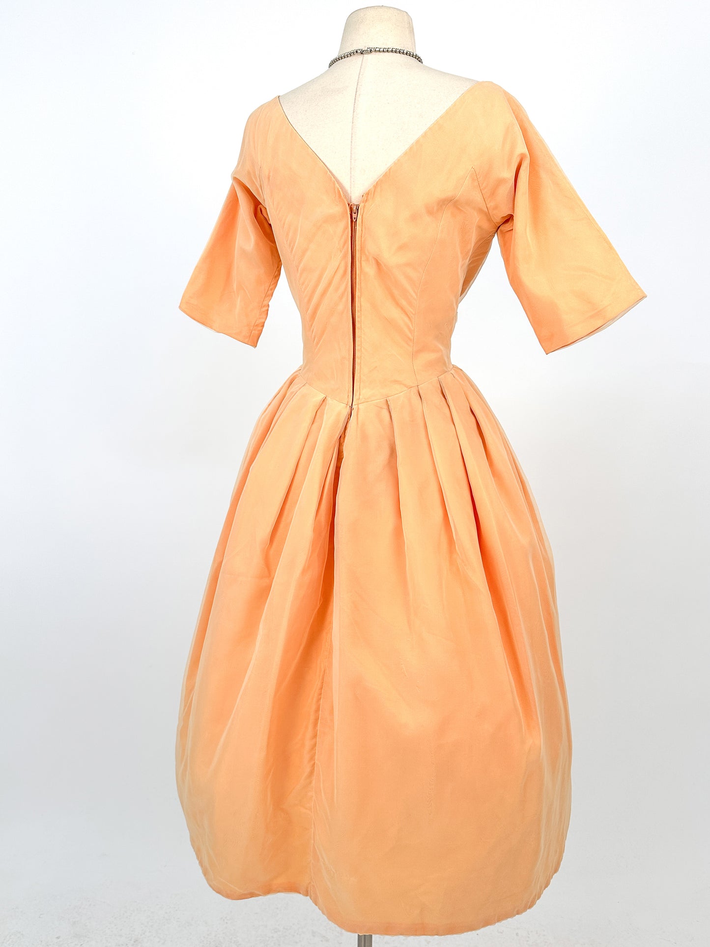 1950-60s Orange Sherbet Dream Chiffon Dress / Waist 27