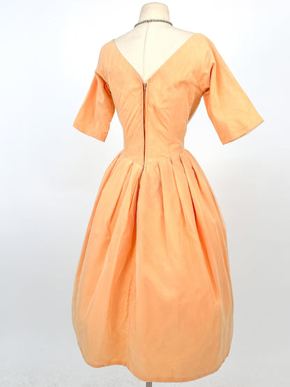 1950-60s Orange Sherbet Dream Chiffon Dress / Waist 27