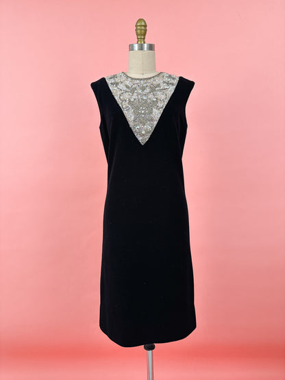 1960s Sparkling Little Black Shift Dress by Mr.Blackwell / Waist 36