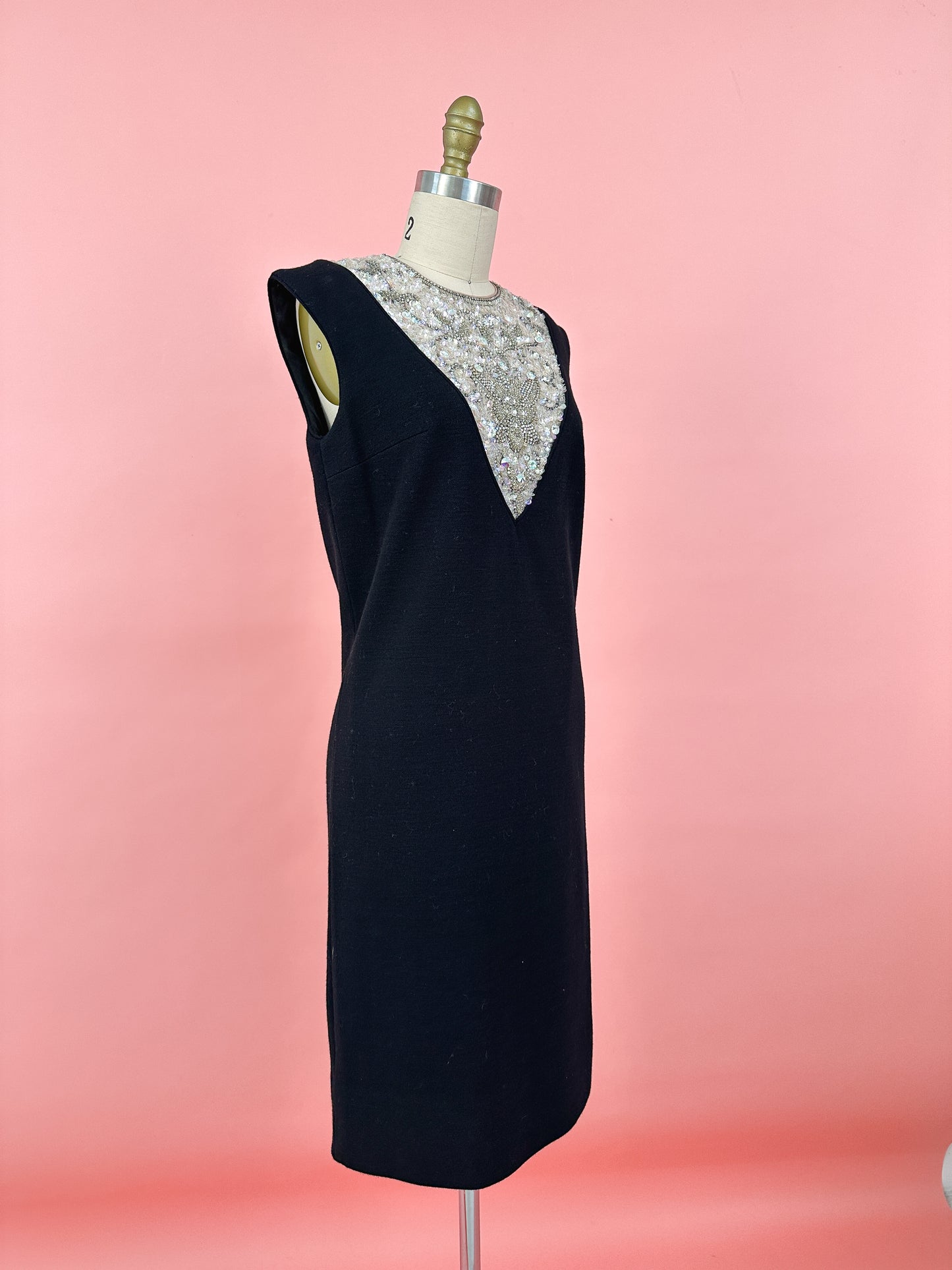 1960s Sparkling Little Black Shift Dress by Mr.Blackwell / Waist 36