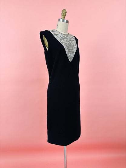 1960s Sparkling Little Black Shift Dress by Mr.Blackwell / Waist 36