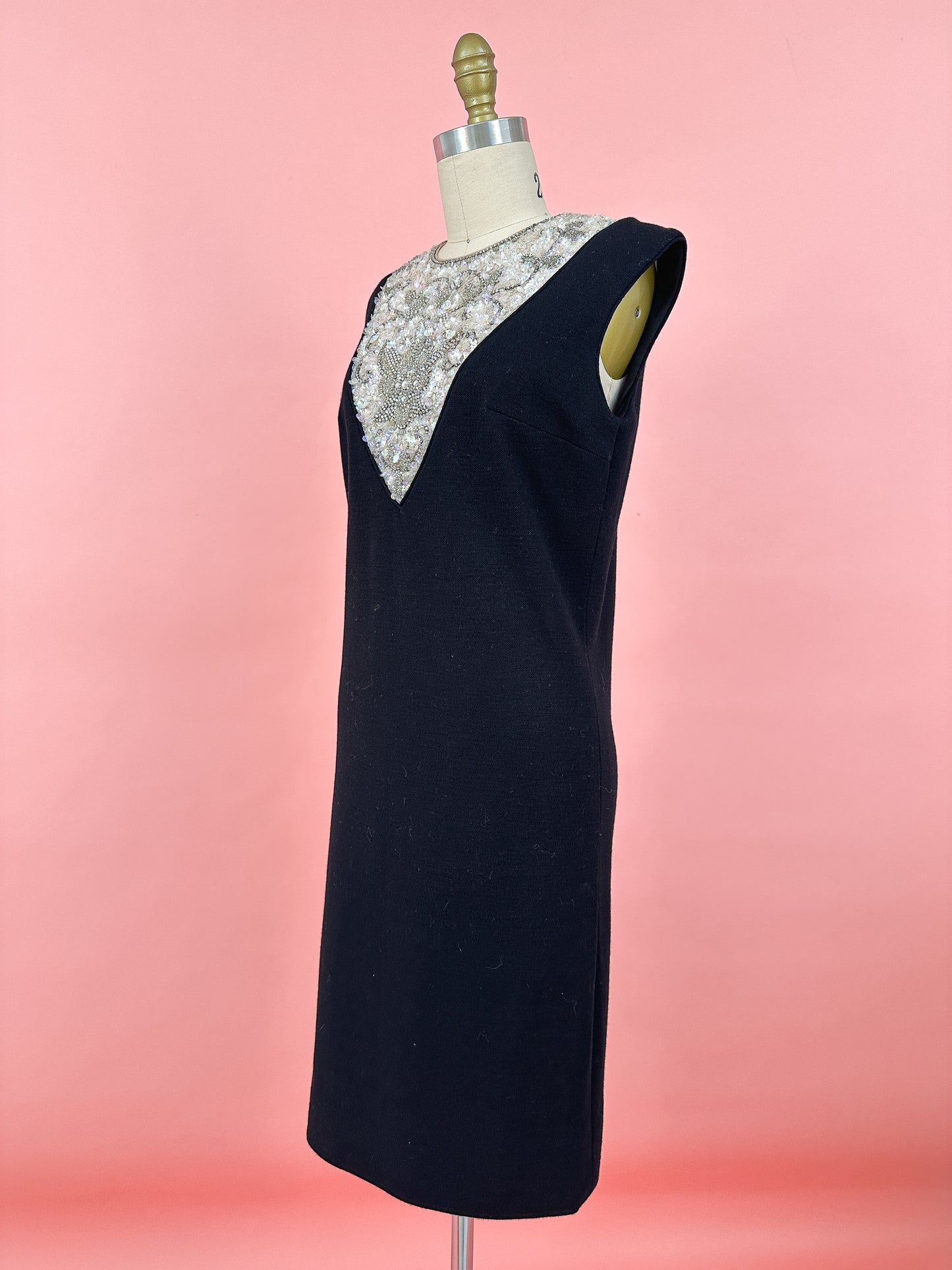 1960s Sparkling Little Black Shift Dress by Mr.Blackwell / Waist 36