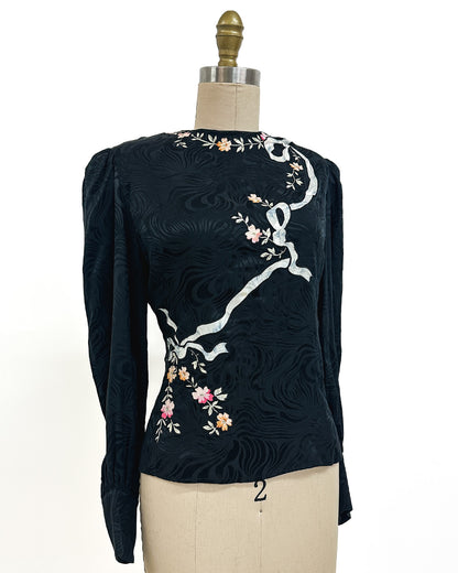 1980s 'The Upper East Side Noir' Blouse