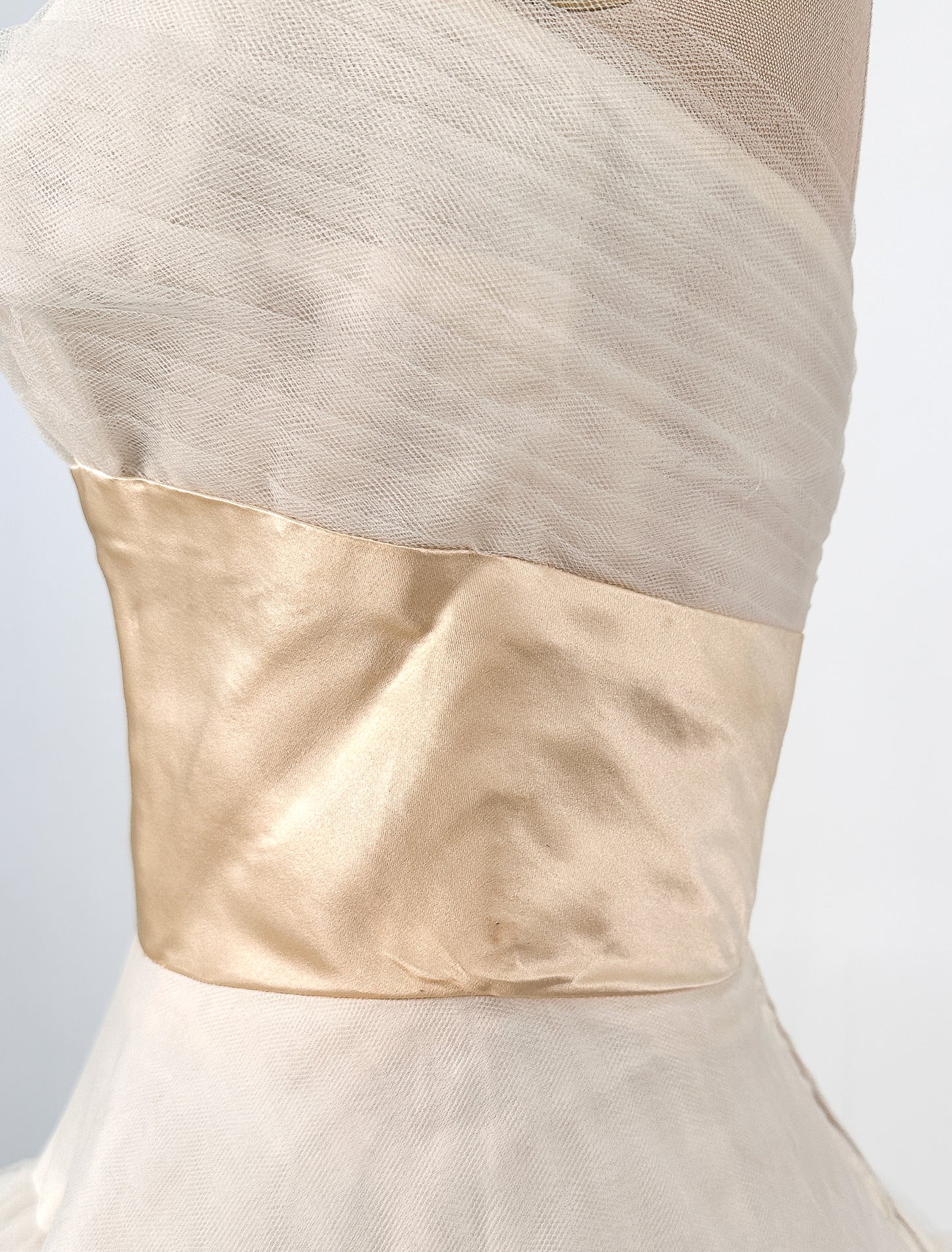 1950s Glamorous Tulle and Satin Wedding Gown / Waist 24.5