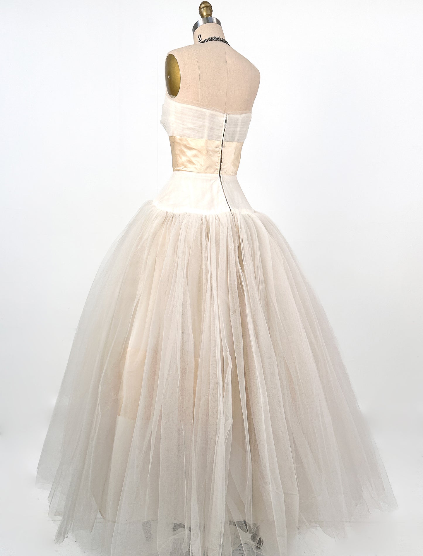 1950s Glamorous Tulle and Satin Wedding Gown / Waist 24.5