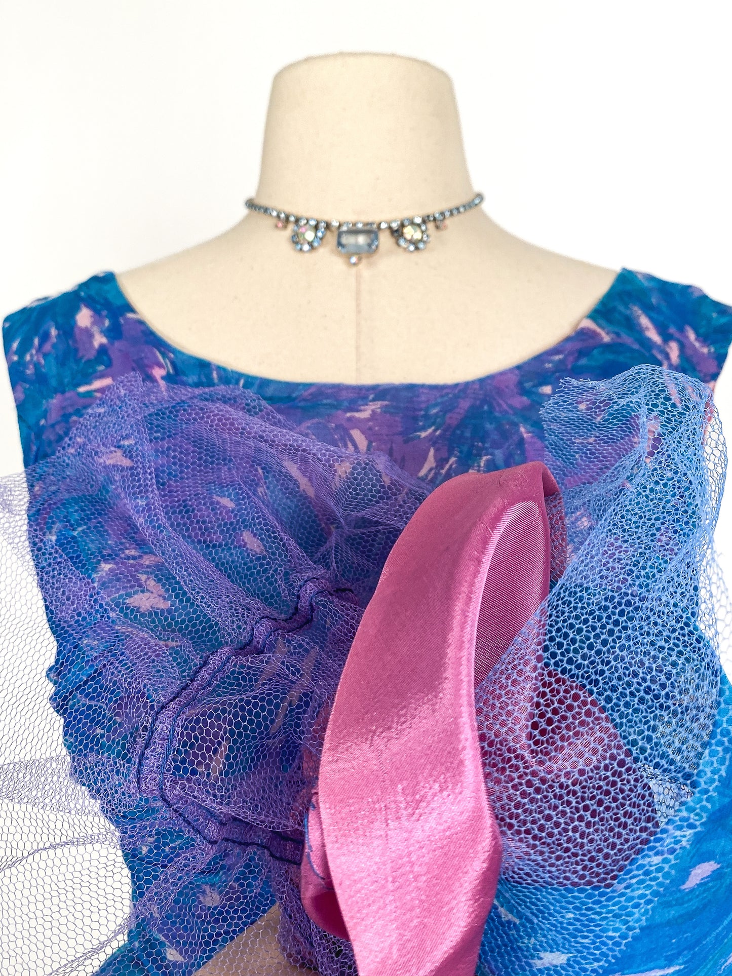 1950s Blue Chiffon Dress by Johnny Herbert / Waist 24