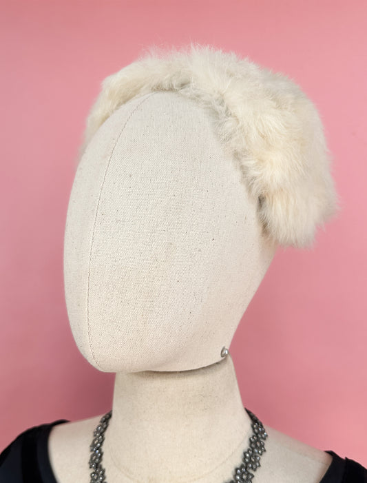 1950's White Fur Headband