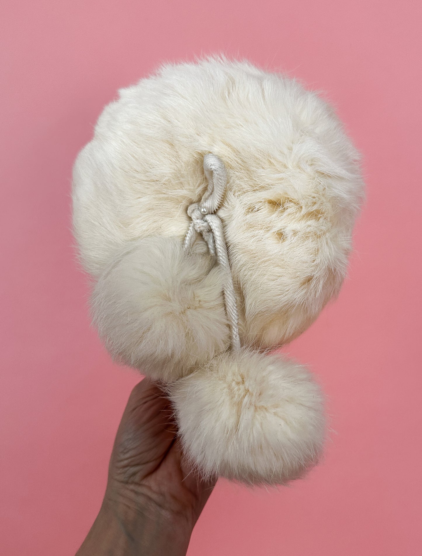 1950's White Fur Fascinator Hat with PomPoms