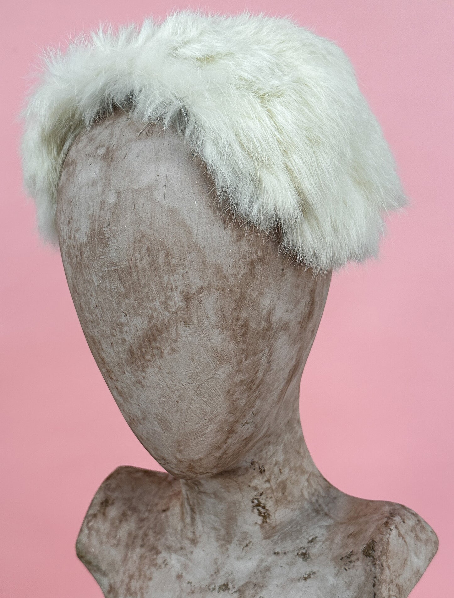 1950's White Fur Headband