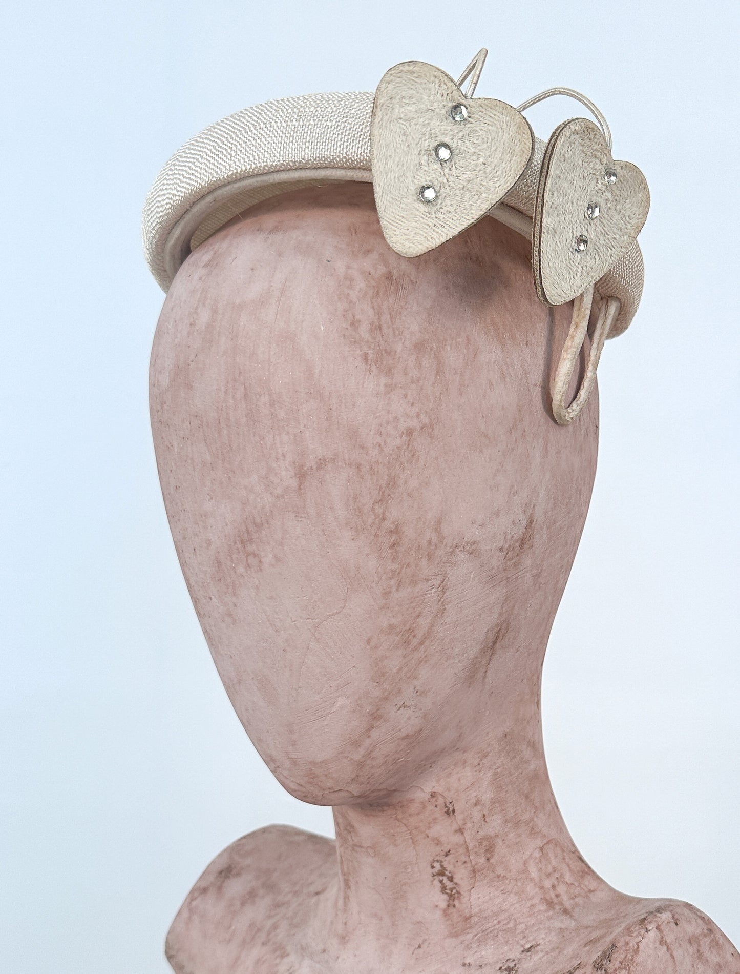 1950s Cream Heart Fascinator Adorned with Rhinestones