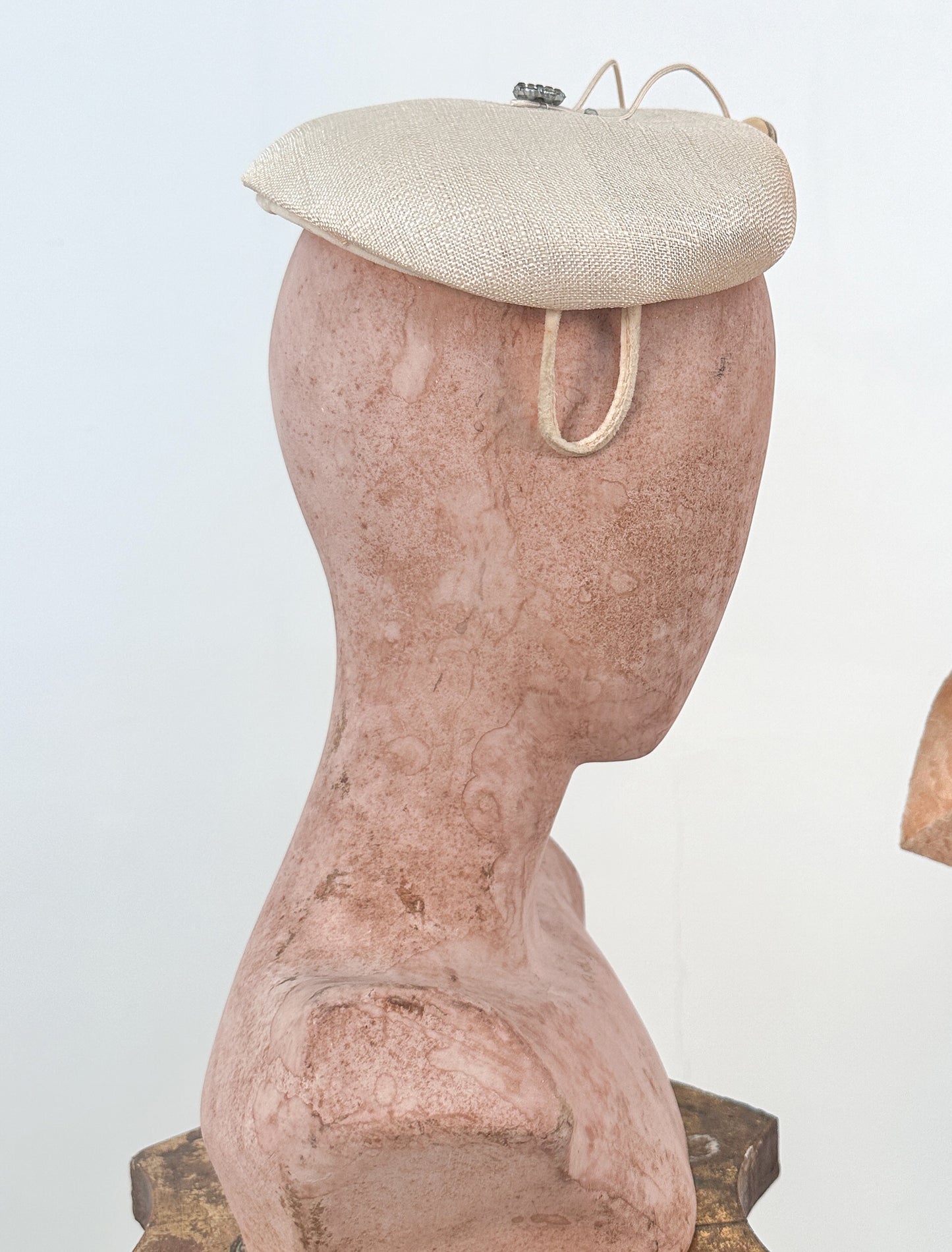 1950s Cream Heart Fascinator Adorned with Rhinestones