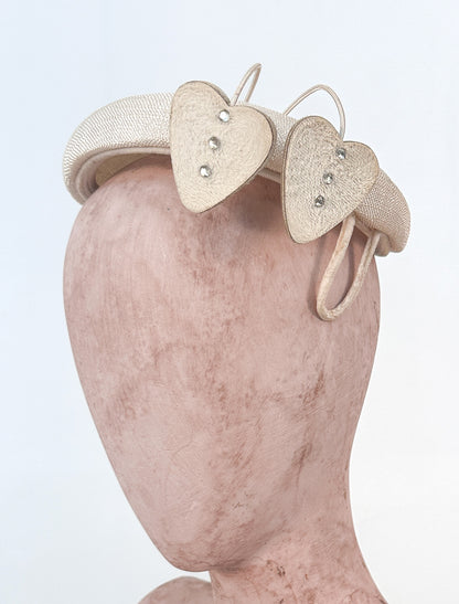 1950s Cream Heart Fascinator Adorned with Rhinestones