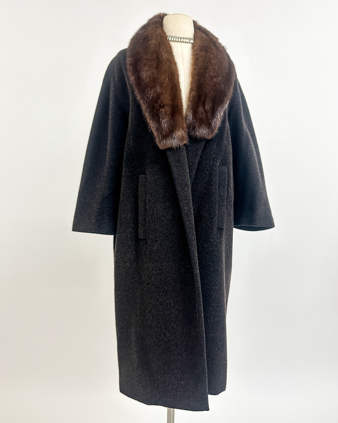 1950s 'The Carnegie Hill' Tweed Coat with Fur Collar